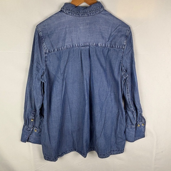 Chicos Long Sleeve Tunic Shirt Sz 2 = 12/14 Blue Tencel Denim Stapel Minimalist - Picture 4 of 10